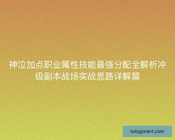 神泣加点职业属性技能最强分配全解析冲级副本战场实战思路详解篇 神泣加点职业属性技能最强分配全解析冲级副本战场实战思路详解篇